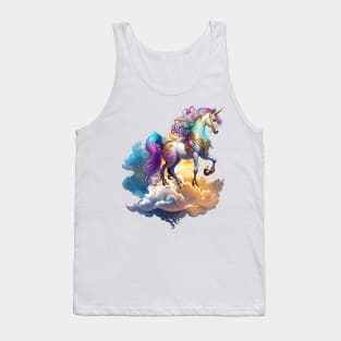 Mythical Unicorn sunny horse clouds splash watercolor fantasy magic tale romance illustration Tank Top